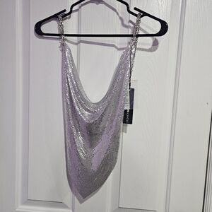 NWT! Chainmail Cowl Neck Top With Chain Straps, Medium